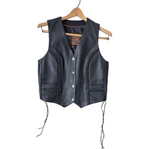 First Classic Leather Vest Women Sz S Gear Side Lace Motorcycle Snaps MINT